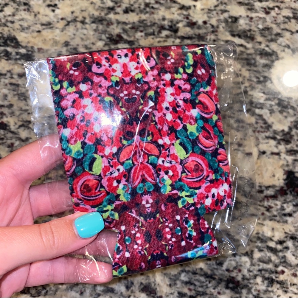 Close out six ! Red Floral patterned beer koozie